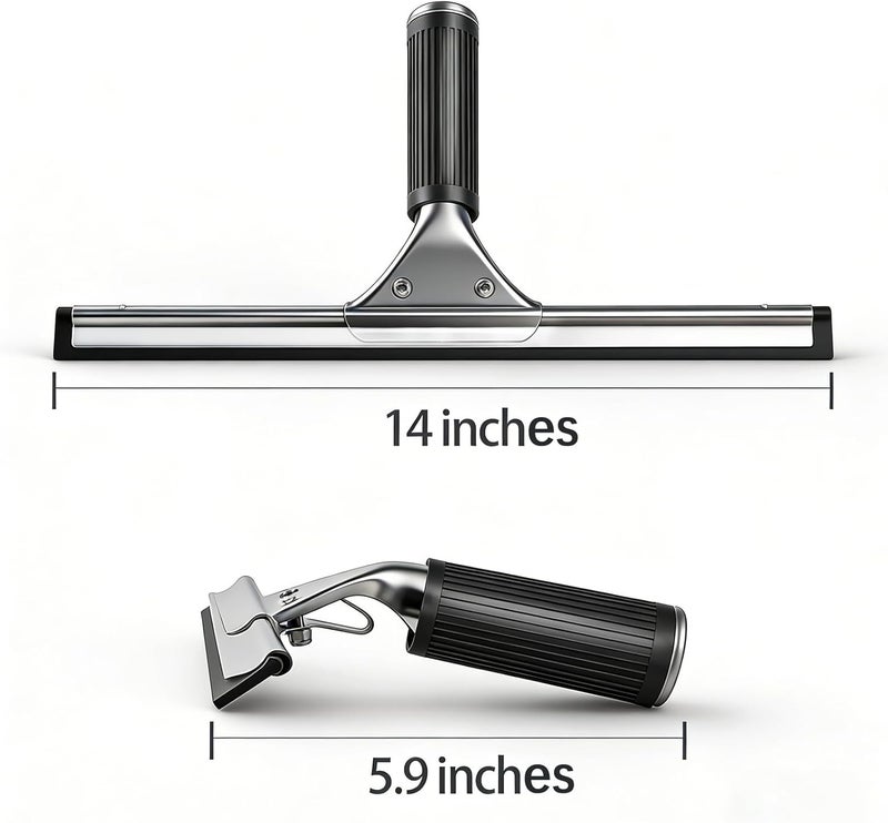 MRDARENSU 14-inch Squeegee for Shower Glass & Window Cleaning, Professional Stainless Steel Squeegee with Durable Handle for Streak-Free Glass, Mirror, Tile & All Smooth Surfaces - Image 2